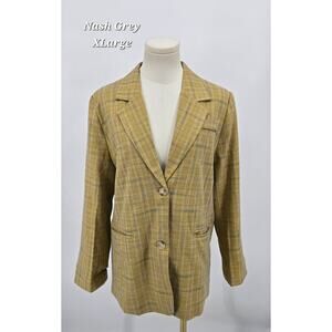 Nash Grey Mustard Plaid Two-Button Blazer